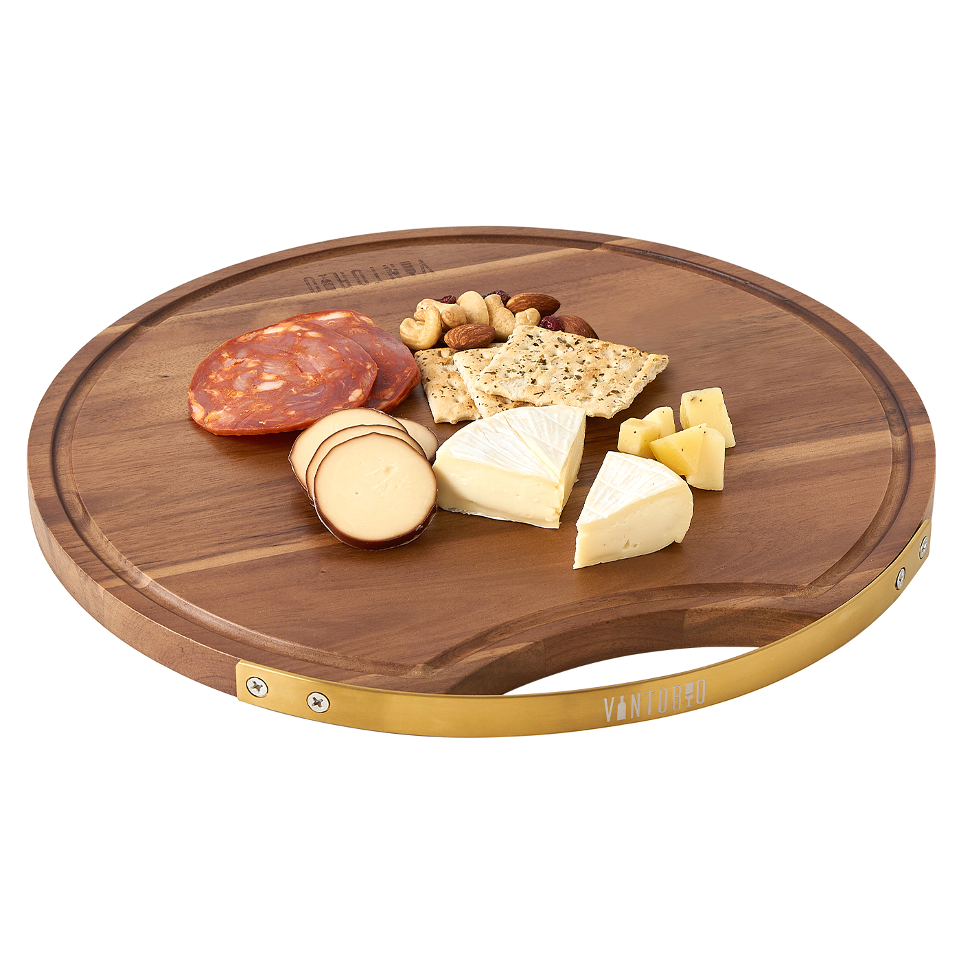 Vintorio Wooden Cheese Board with Charcuterie and Crackers