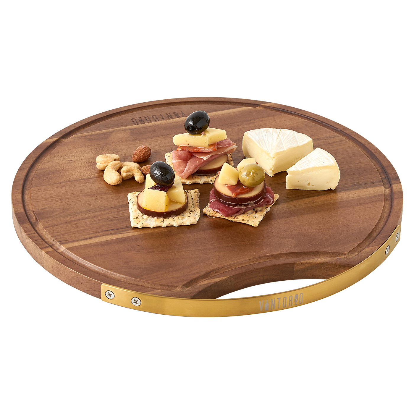 Vintorio Natural Wood Cheese Board with Snacks and Cheese