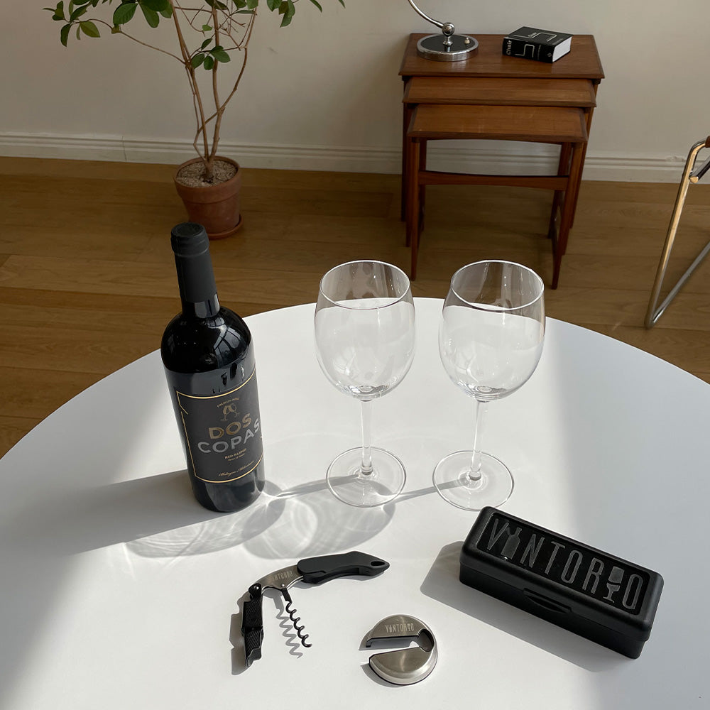 Vintorio Metal Wine Capsule Opener, Wine Key, Red Wine Bottle, Glasses, and Wine Aerator
