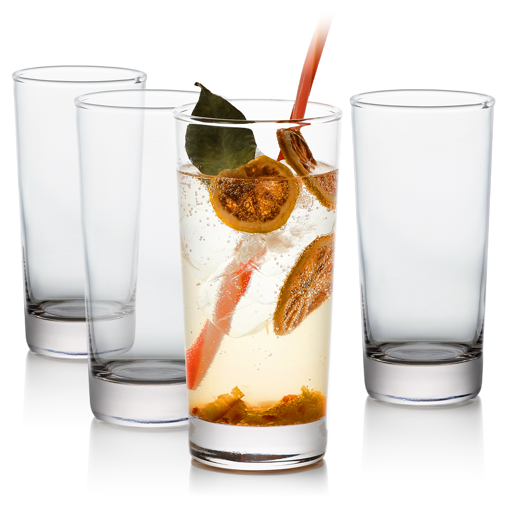 Biandeco Highball Glasses Set of 4, Long Drink Tall Glass Cups