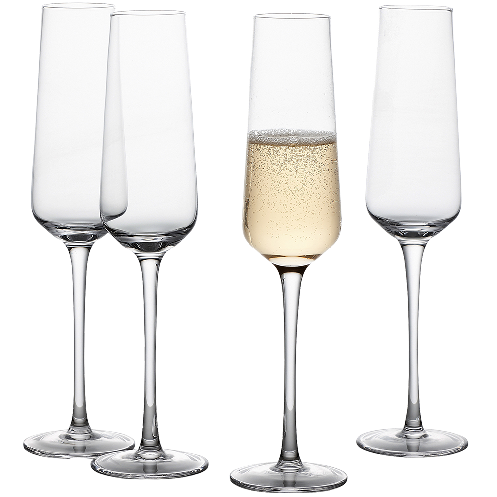 GoodGlassware Champagne Flutes (Set of 4) 8.5 oz – Tall, Long Stem, Crystal Clear, Classic, and Seamless Tower Design - Dishwasher Safe, Quality