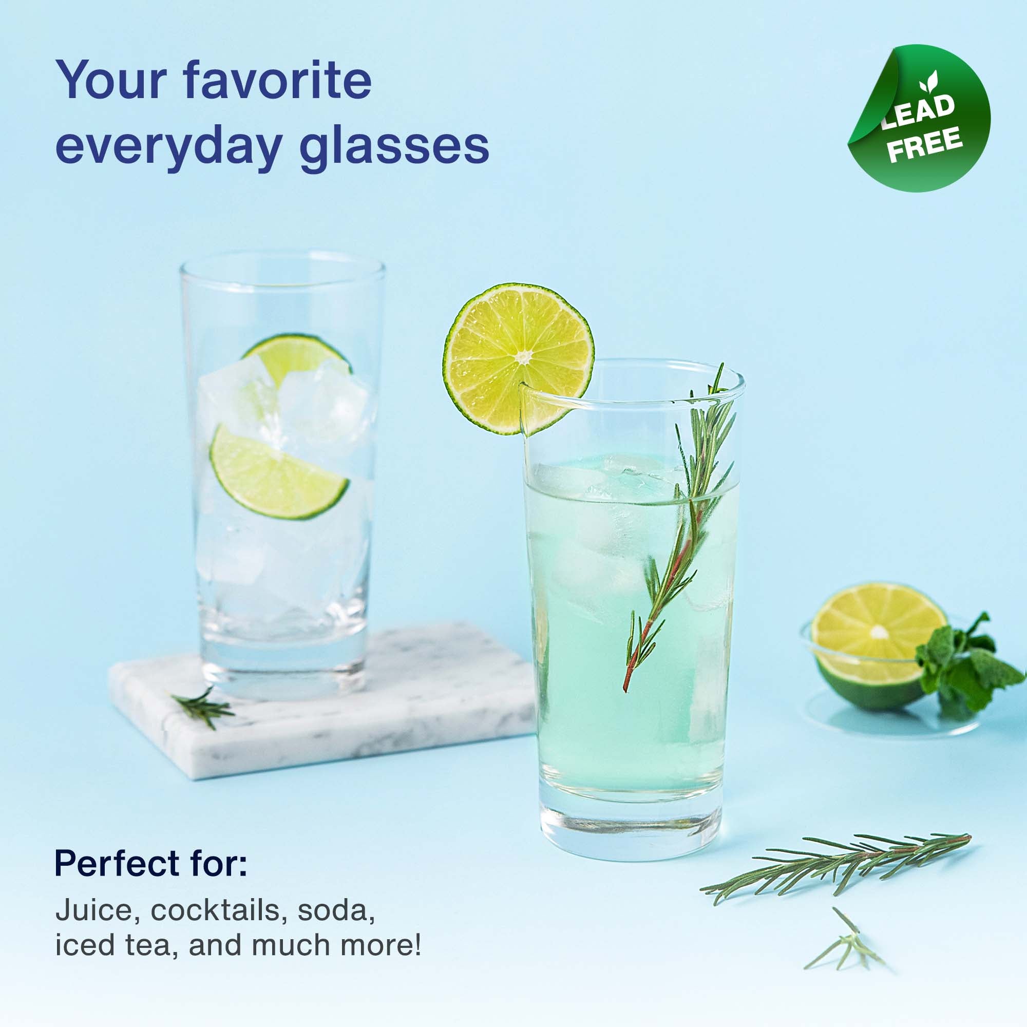 D) Clear Drinking Modern Glasses Set of 4 For Water, Juice, Cocktails