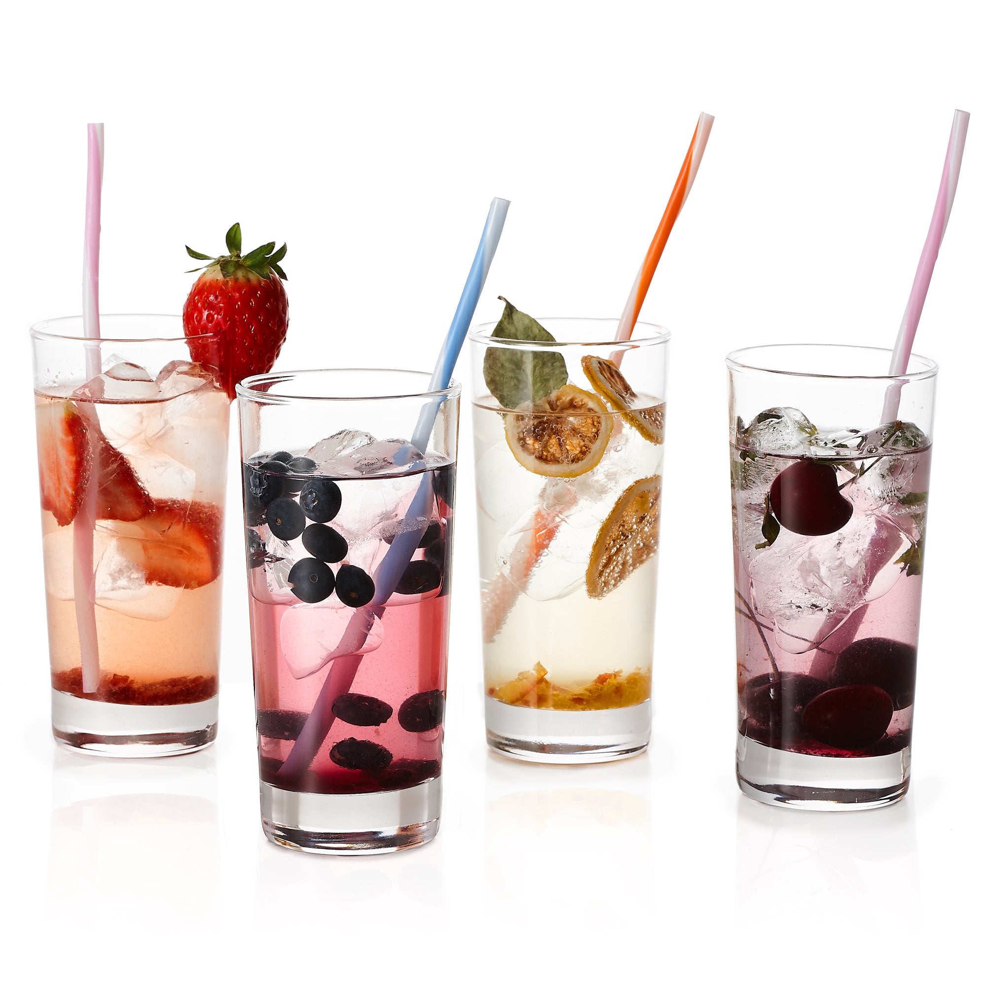 D) Clear Drinking Modern Glasses Set of 4 For Water, Juice, Cocktails