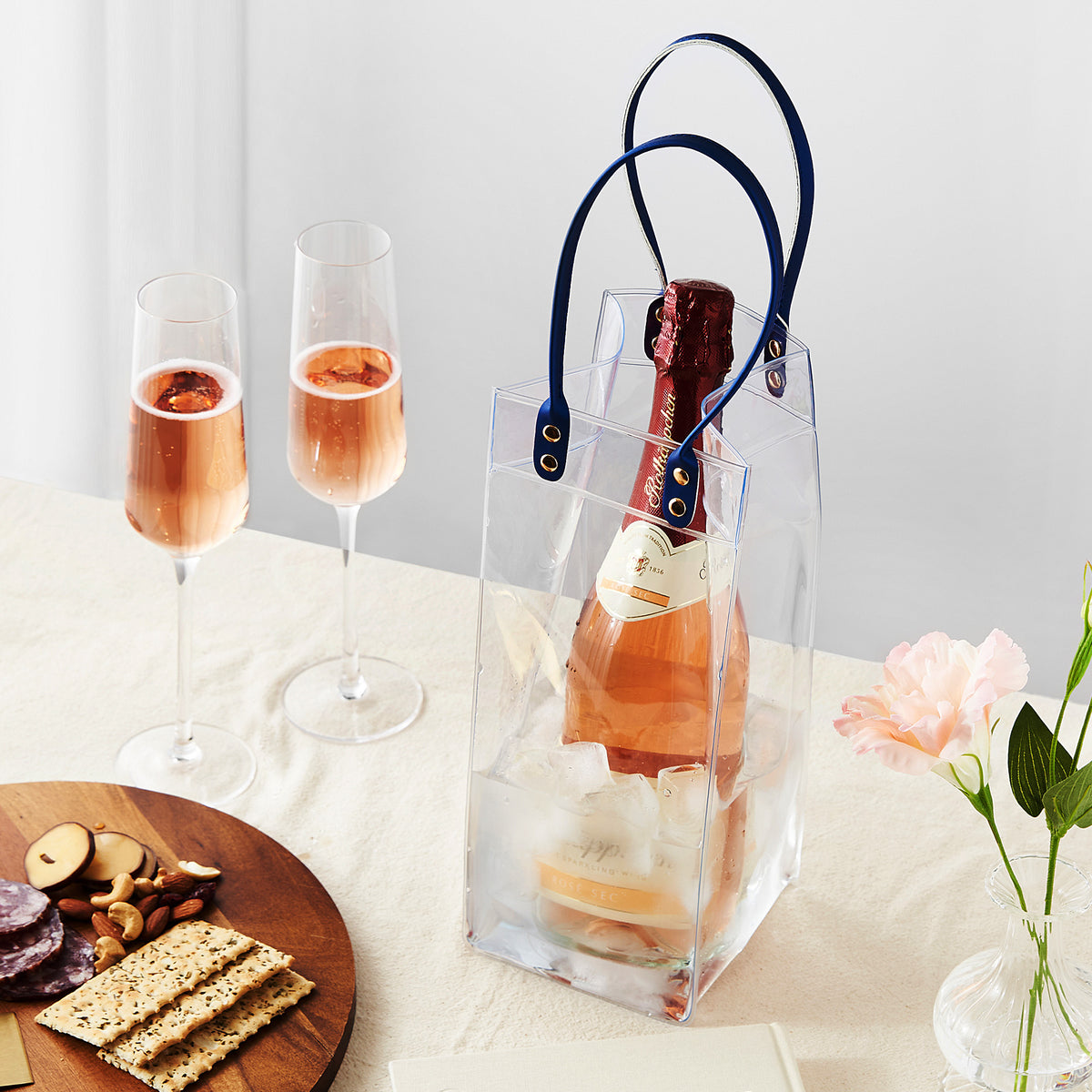 Vintorio GoodGlassware Champagne Flutes with Cheese Board and Sparkling Rosé