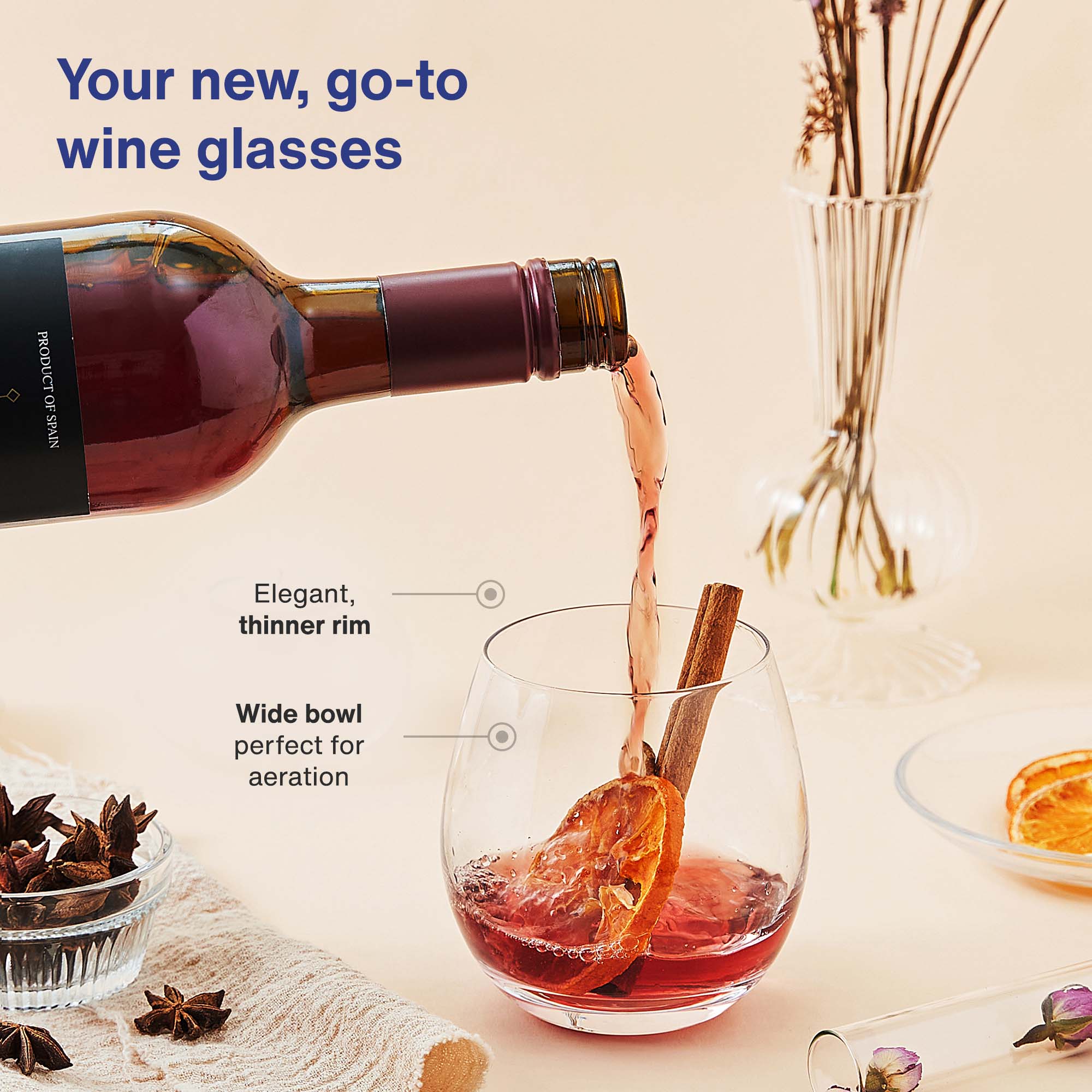 GoodGlassware Stemless Wine Glasses (Set of 4)