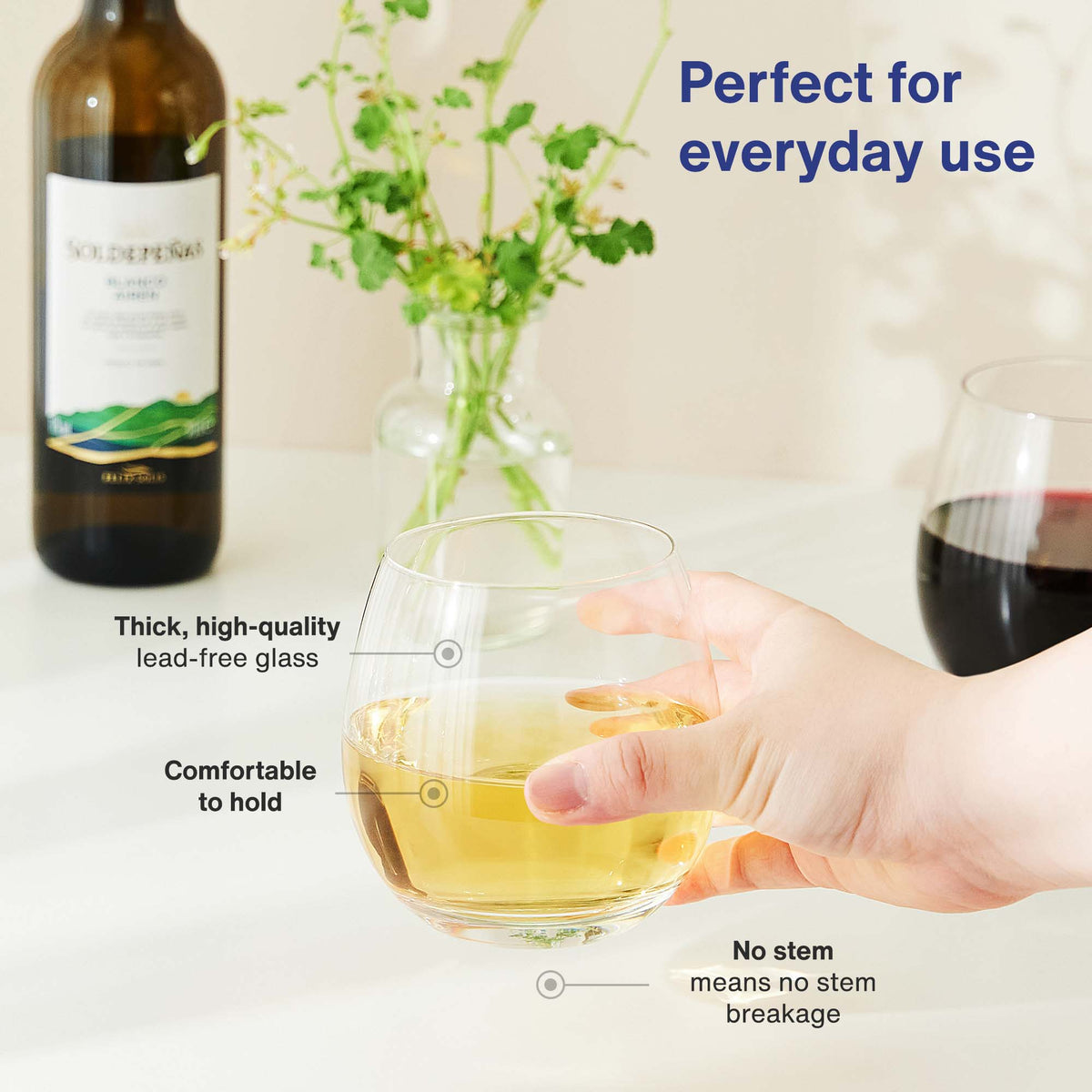 Vintorio GoodGlassware Stemless Wine Glasses (Set of 4) - Perfect for everyday