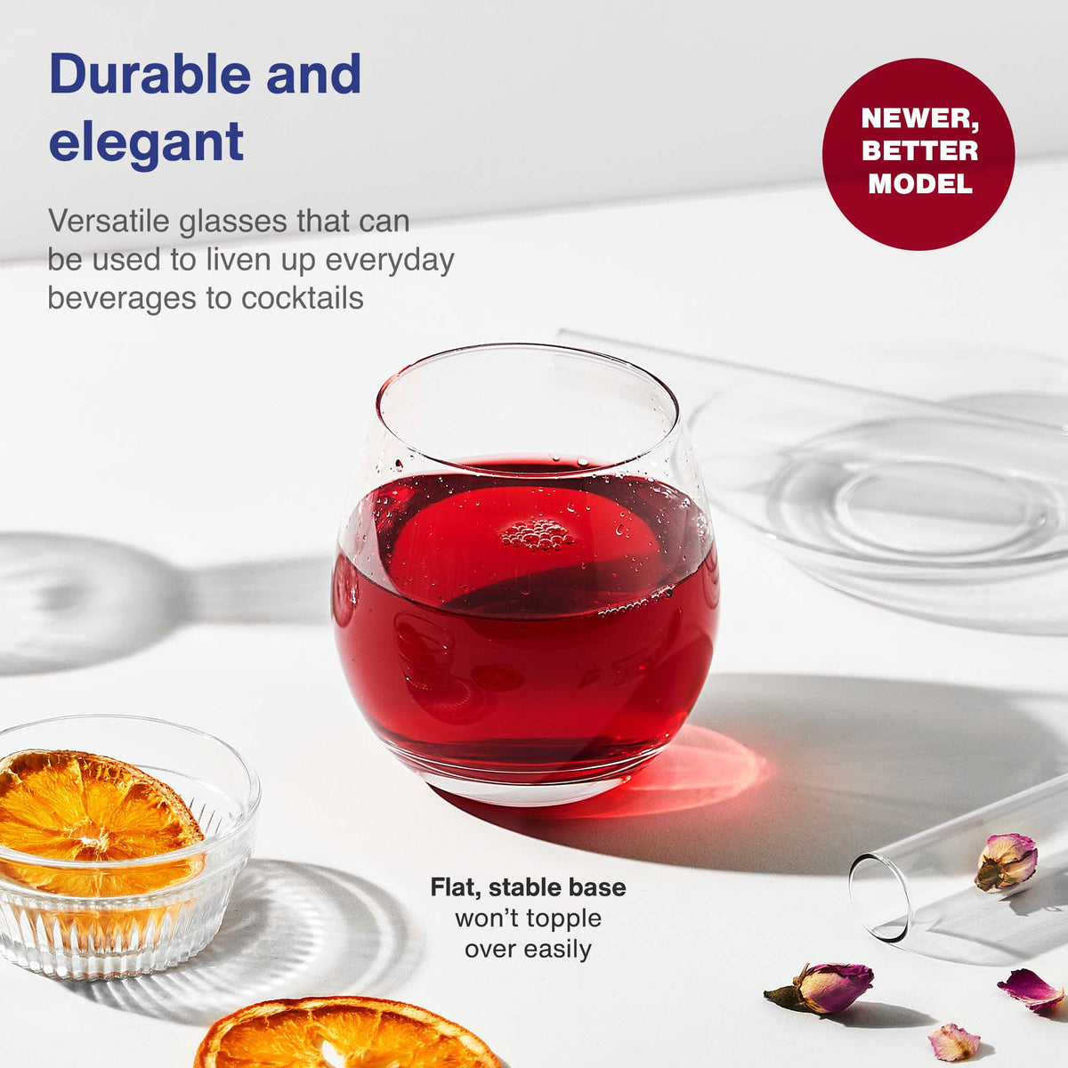 Vintorio GoodGlassware Stemless Wine Glasses (Set of 4) - Durable and elegant