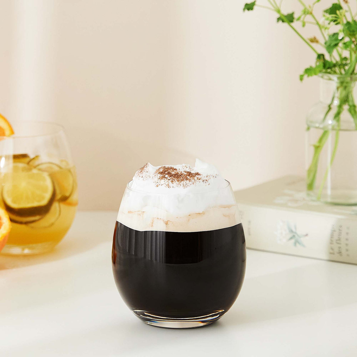 Vintorio GoodGlassware Stemless Wine Glasses (Set of 4) with coffee and whipped cream