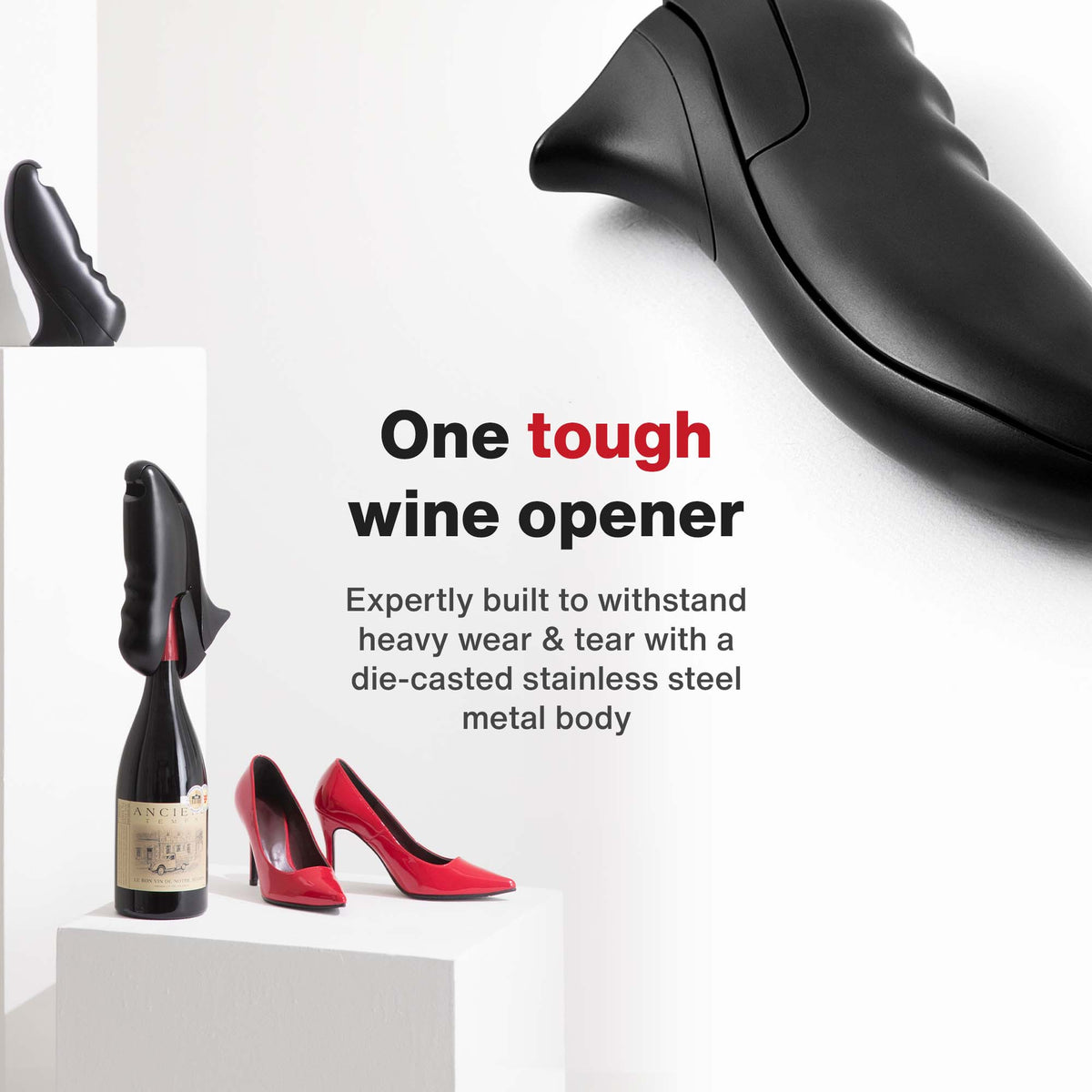 Stiletto Wine Opener by Vintorio - Steel Vertical Lever Corkscrew with Metal Body and Extra Spiral