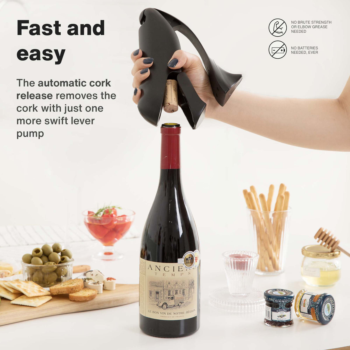 Stiletto Wine Opener by Vintorio - Steel Vertical Lever Corkscrew with Metal Body and Extra Spiral