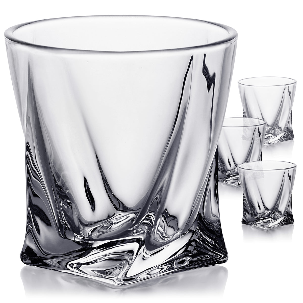 Vintorio Swirl Whiskey Glasses (Set of 4) - Unique, Curved Twist Design Liquor Glasses for the Bar