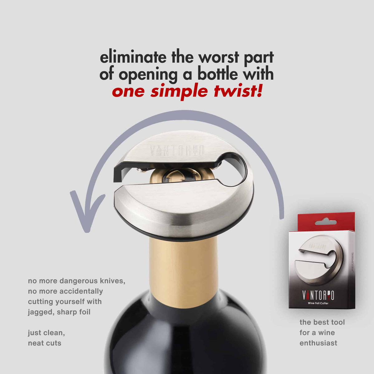 Vintorio Wine Foil Cutter - Cut Through Tough Wine Foils with Ease - Metal Plated Body, Sharp Blades…